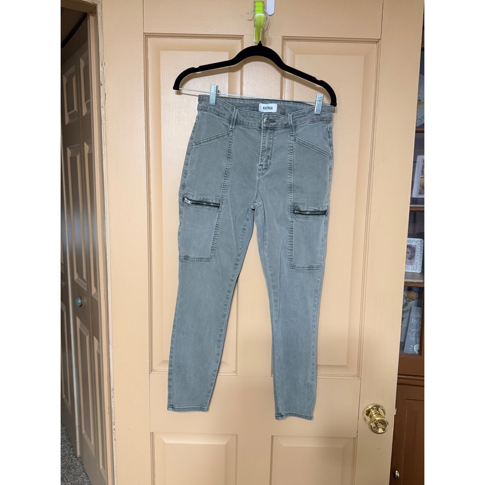Pistola Womens Skinny Cargo Jeans Sage Green Zipper Detail Utility Pants Size 27 - Picture 1 of 3